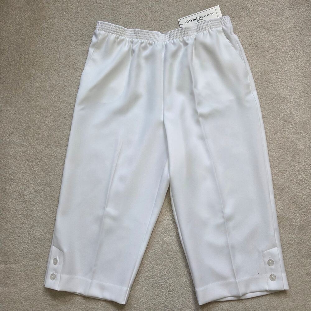 NWT Alfred Dunner 14 Petite Classic Fit Pull On Cropped Capri White Pants